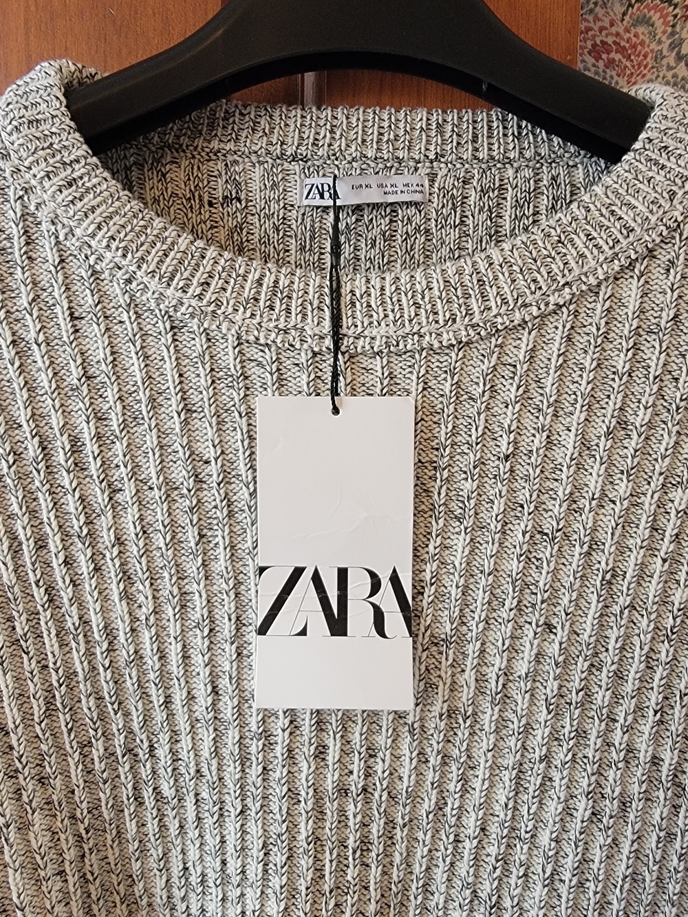 NWT Zara XL Black White Marled Chunky Ribbed Knit 100% Cotton Sweater - Picture 2 of 16